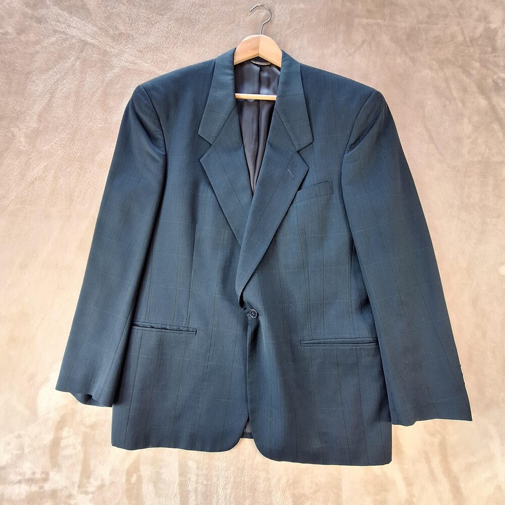 Vintage Christian Dior Suit Jacket Mens 44 Blue Herringbone Ventless 2 Btn